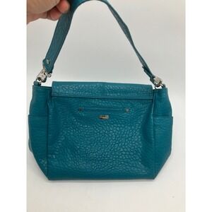 Jewell Teal Pebbled Faux Leather Shoulder Bag Flap Handbag Silver Hardware